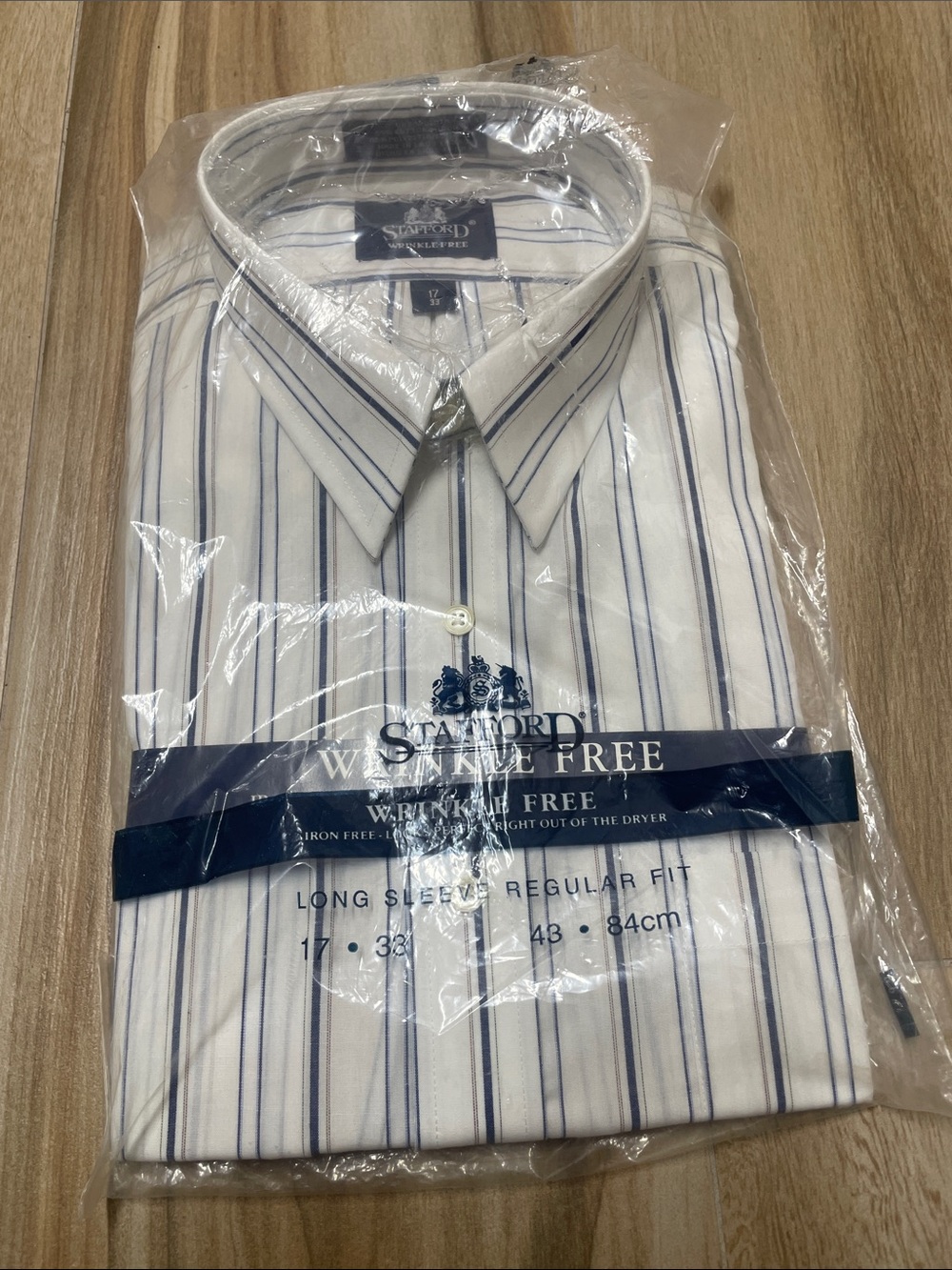 Men's Long Sleeve Stripe Dress Shirt - White with Blue Stripes